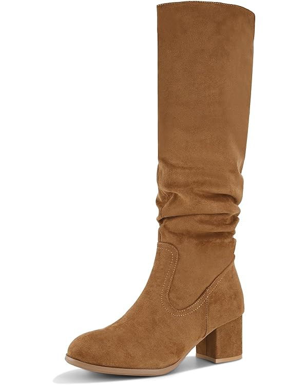 Shoe'N Tale Women's Knee High Boots Chunky Heel Pointed Toe Suede Slouch Winter Shoes with Side Z... | Amazon (US)