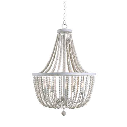 Dumas White and Distressed White Bead Five-Light Chandelier | Bellacor