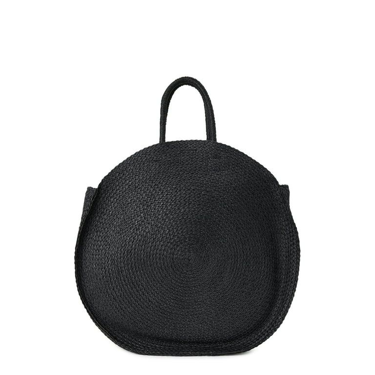 Time and Tru Women’s Circle Straw Tote Bag Oversized Black | Walmart (US)