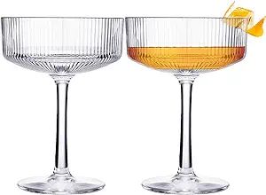 Shatterproof Tritan Acrylic Ribbed Vintage Art Deco Martini, Champagne & Cocktail Coupe Glasses |... | Amazon (US)