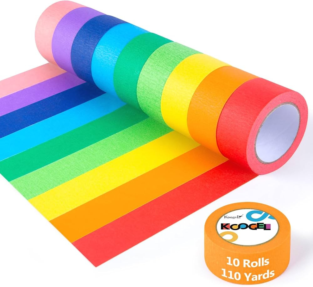 Koogel 10 Rolls Colored Washi Tapes 20mm Wide,330 Feet Total of Colorful Washi Tape Pack, Rainbow... | Amazon (US)