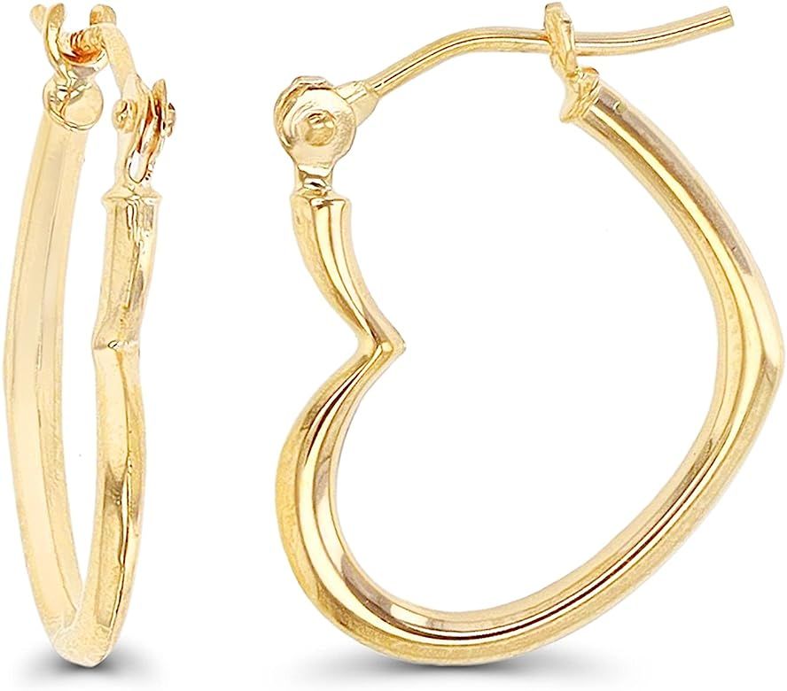14K Gold Solid Hypoallergenic Heart Hoop Earrings - Tricolor Gold, Two Tone, Heart Shaped, Triple... | Amazon (US)