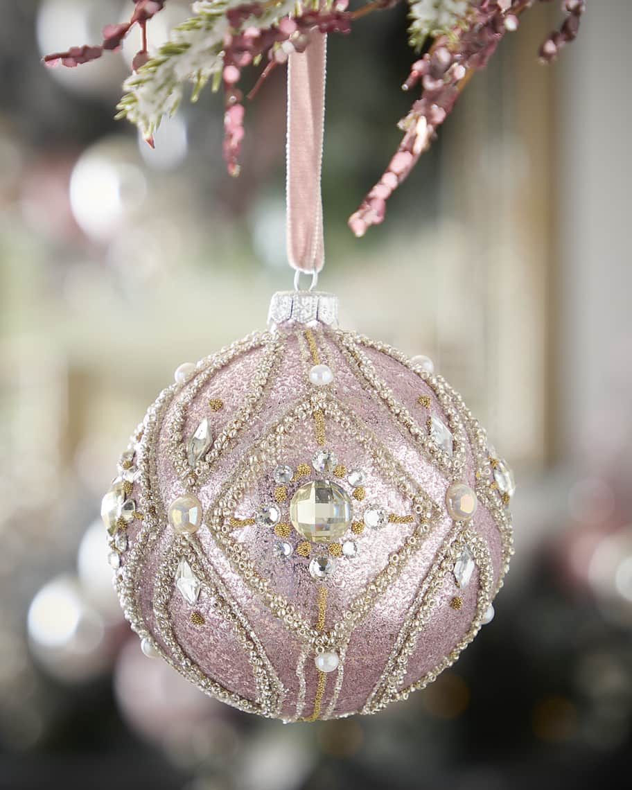 Neiman Marcus Pink Glitter Ball Christmas Ornament with Silver Rhinestones | Neiman Marcus