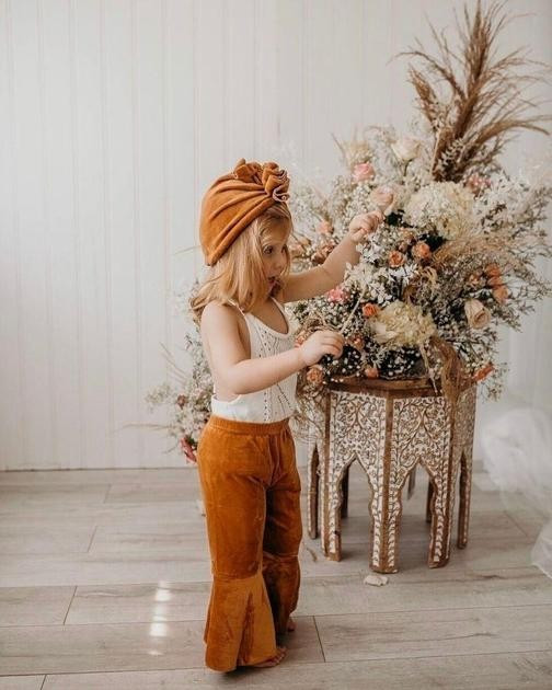 Lina Pleated Velour Bell Bottoms - Camel | Bailey's Blossoms