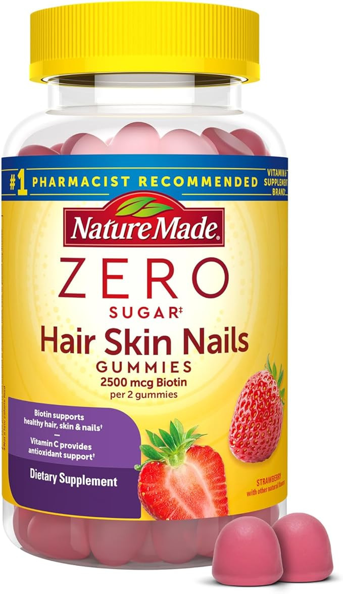 Nature Made Zero Sugar Hair Skin Nails Gummies, Biotin 2500 mcg per Serving, 120 Sugar Free Gummi... | Amazon (US)