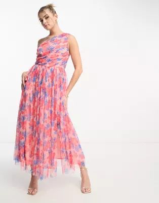 Anaya one shoulder tulle midaxi dress in floral print | ASOS (Global)