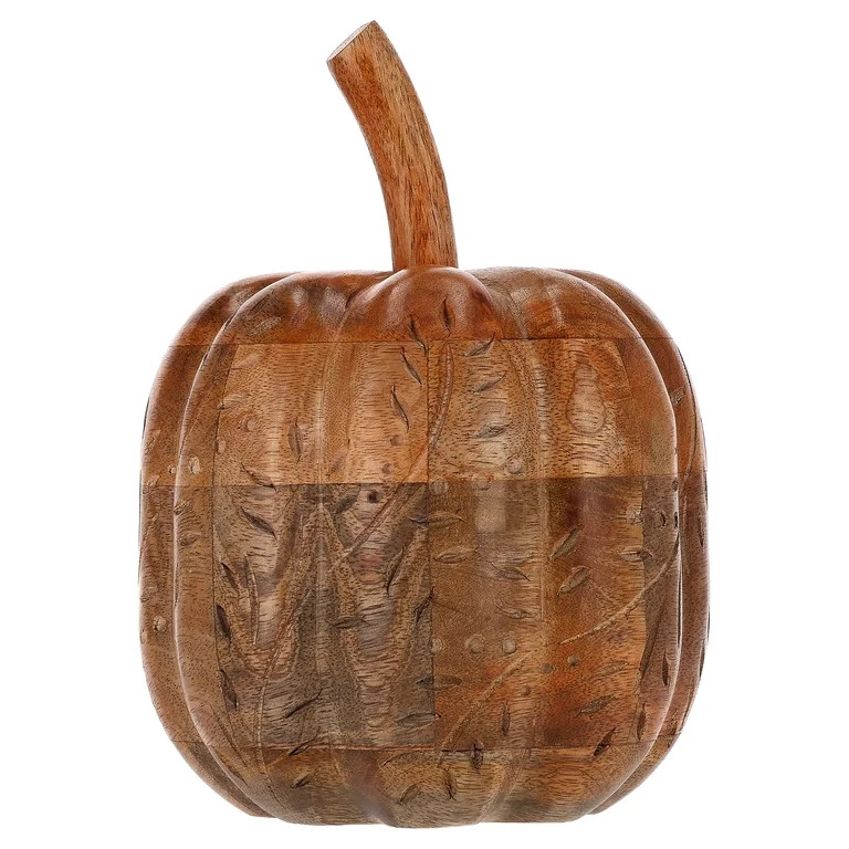 Wood Carved Tall Pumpkin Tabletop Decoration, Brown, 8.75", Fall by Way To Celebrate | Walmart (US)
