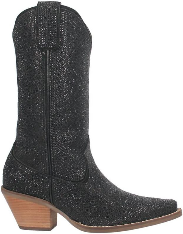 Dingo Womens Silver Dollar Rhinestone Round Toe Casual Boots Mid Calf Mid Heel 2-3" - Black | Amazon (US)