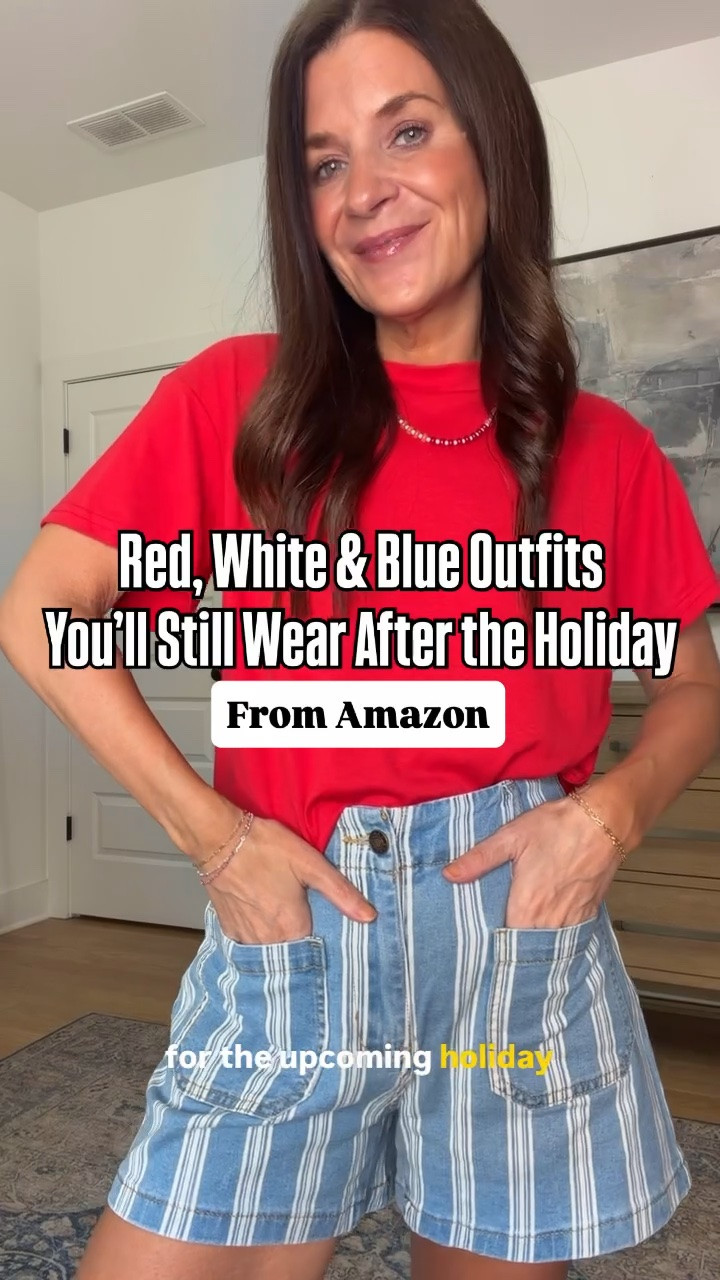 Red, white and blue outfits...all amazon and all affordable!   
Striped Sweater – Use code U3J6LR8B. Expires 7/3 at midnight PDT

#LTKSeasonal