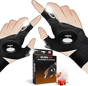 NVJJ Flashlight Gloves Gadgets Gifts for Dad Men, Fingerless LED Light Fishing Gloves for Repairi... | Amazon (US)