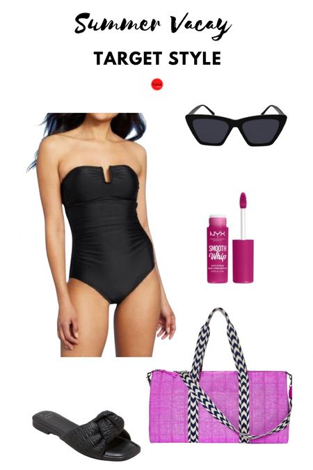 Target Fashion Summer Vacay One Piece Swimsuit, Sunglasses, NYX Cosmetics Lip Oil, Universal Thread Pink Duffel Bag, and Black Slide Sandals #target #targetswim #targetlools #outfitideas #summerlooks 

#LTKFind #LTKstyletip #LTKswim