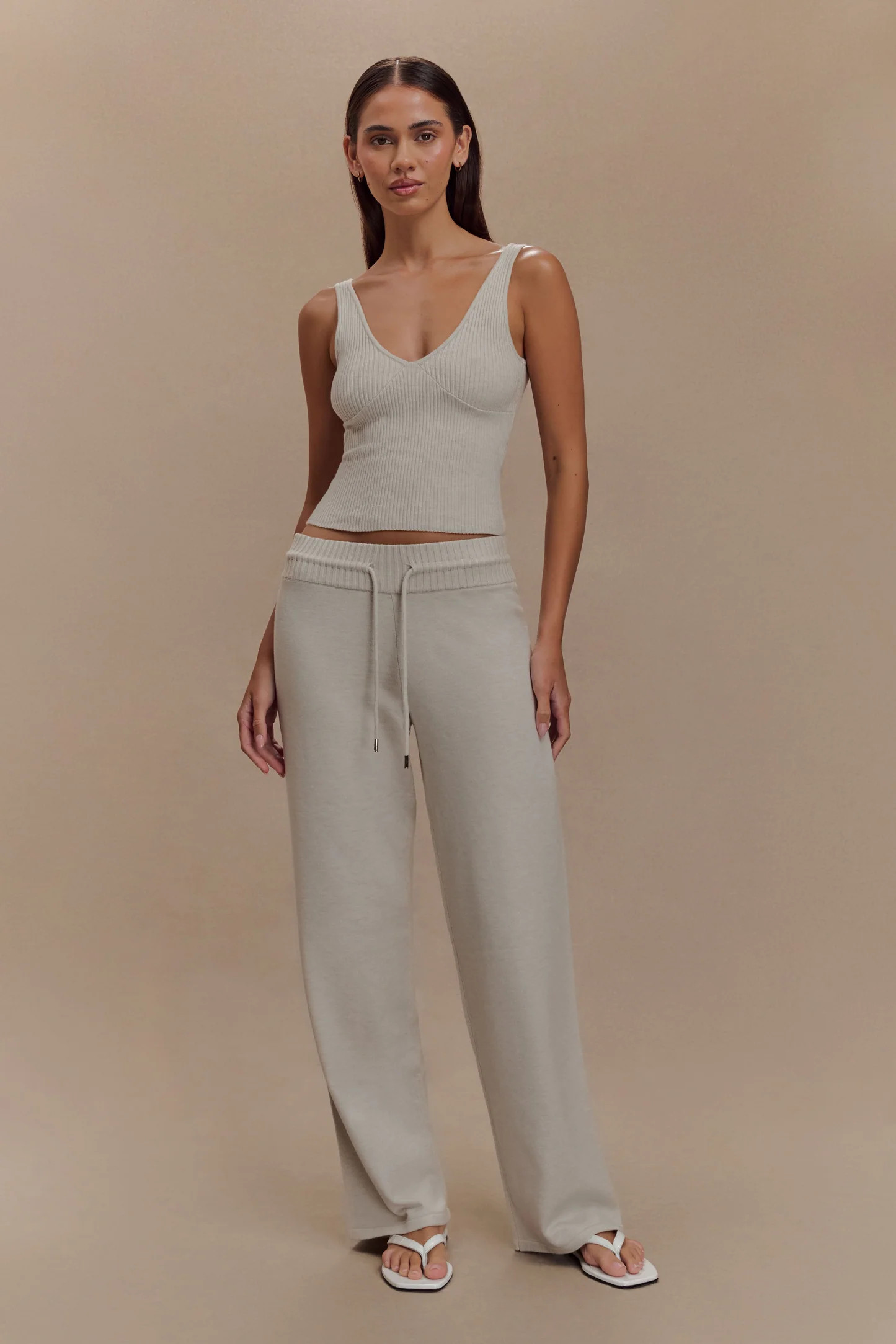 Knit Wide Leg Pants - Heather Grey Marle | MESHKI US