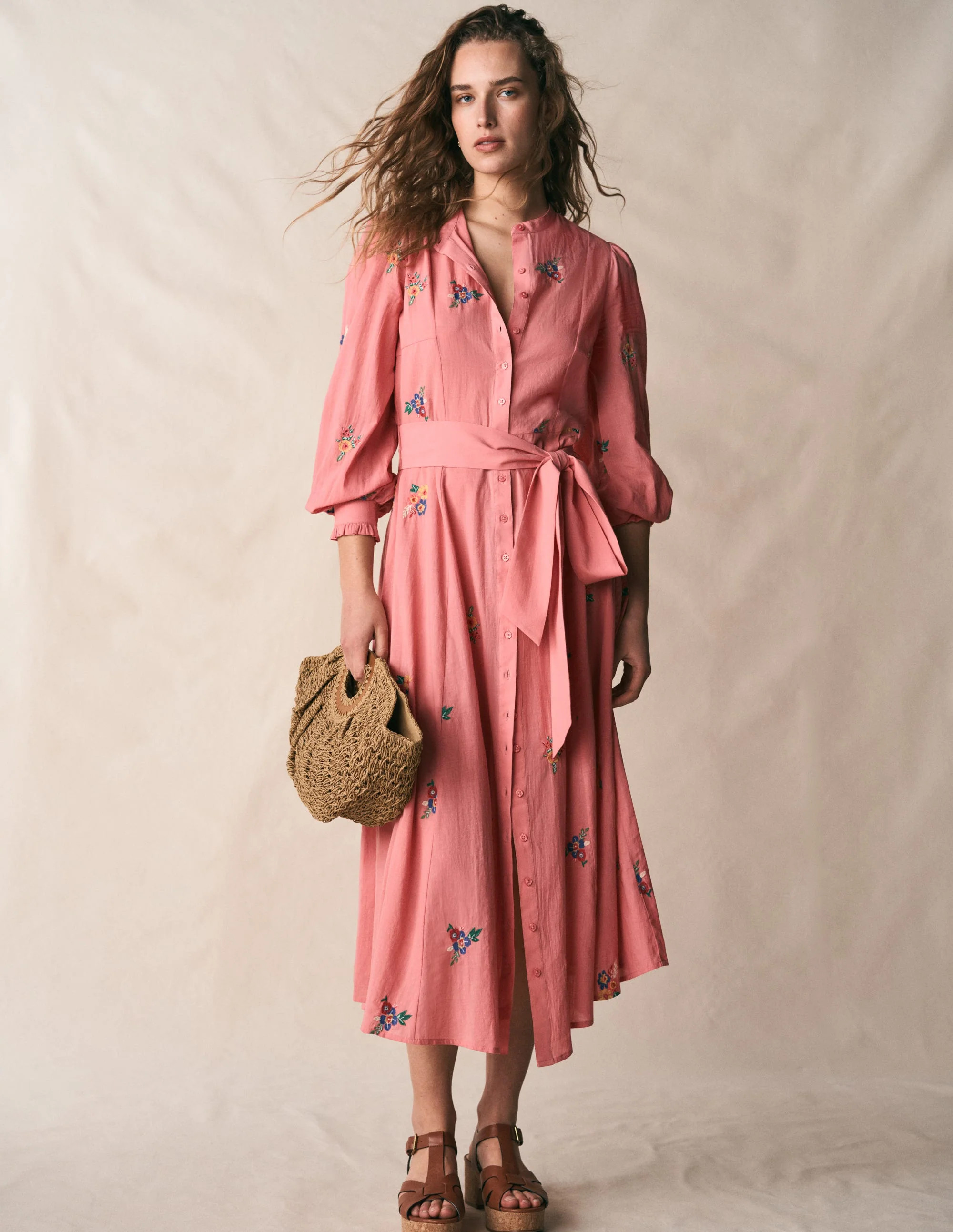 Embroidered Shirt Dress-Pink Embroidery | Boden (US)