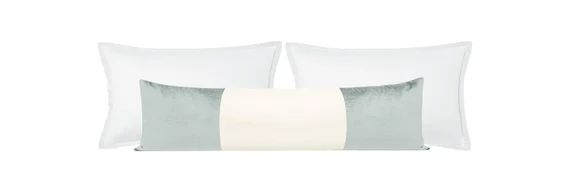 The XL Lumbar : Colorblock Faux Silk Velvet // French Grey + Alabaster Silk | silk throw pillow |... | Etsy (US)
