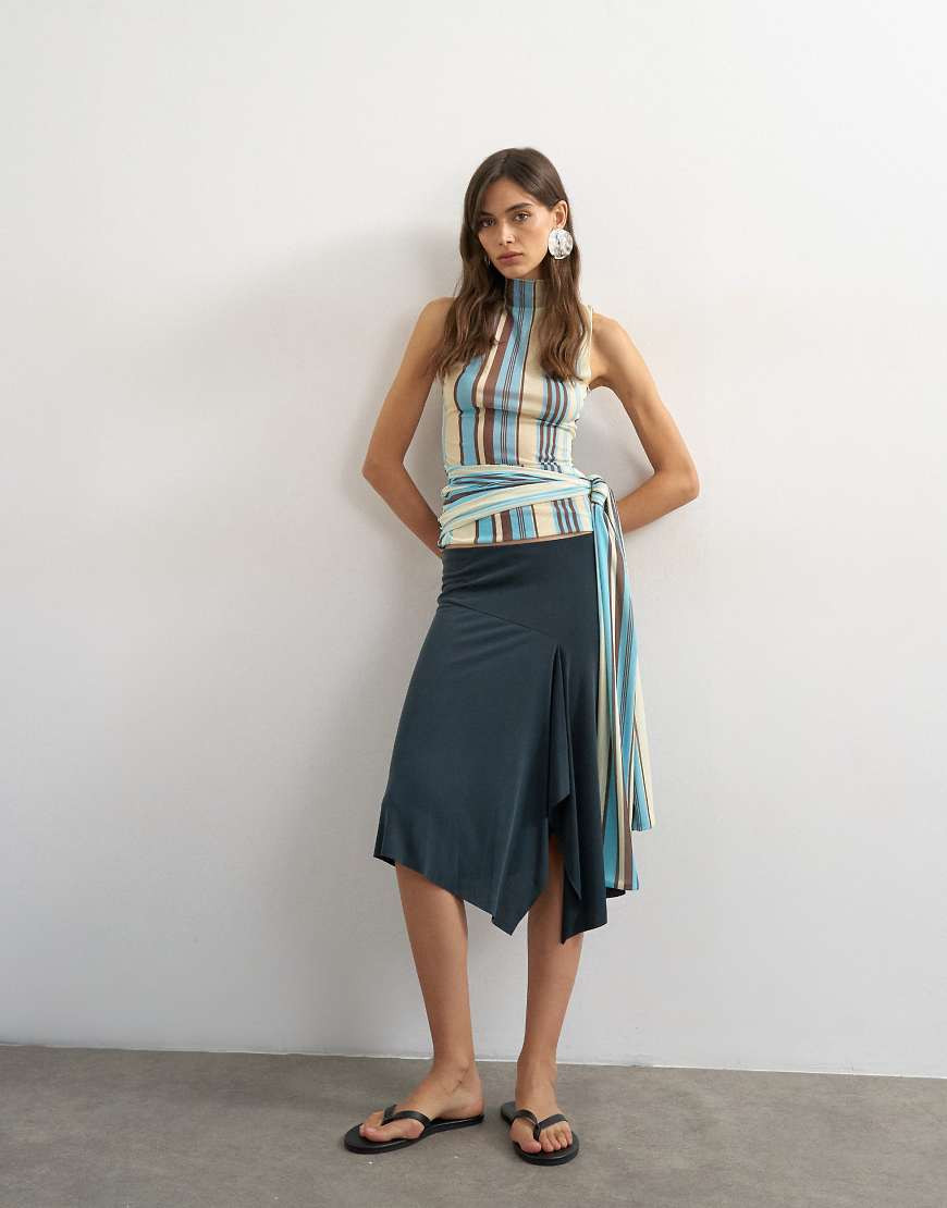 Topshop cupro asymmetric skirt in slate-Black | ASOS (Global)