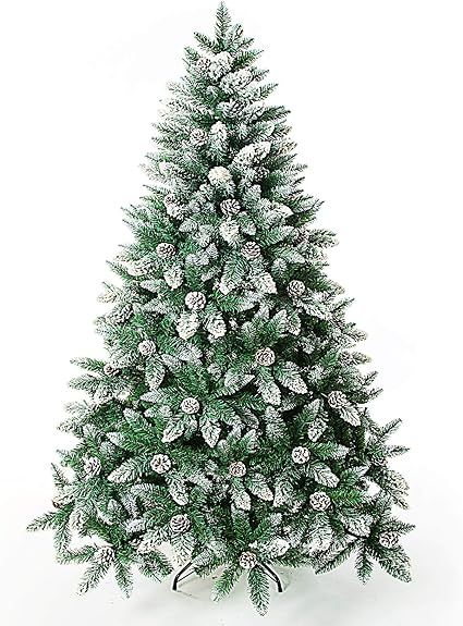Artificial Christmas Tree 5/6/7/7.5/8/9 Foot Flocked Snow Trees with Pine Cone Decoration Unlit | Amazon (US)