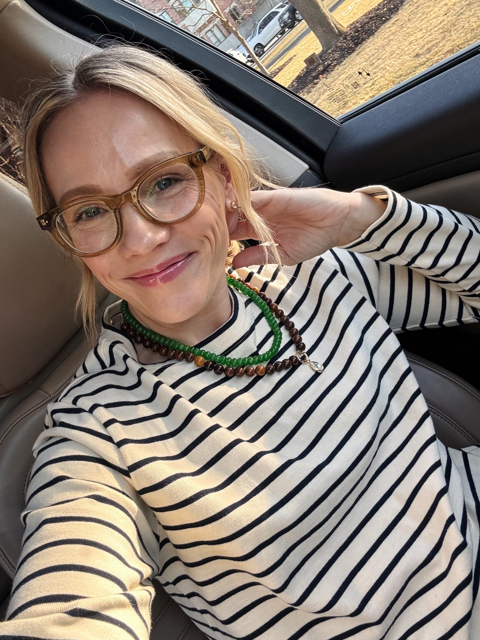 use code MEETMINNOW15 off your first purchase, stripe top is a thick beautiful 100% knit, wearing my regular size small ~ amazon bestselling beaded necklace in peridot ~ bauble bar Janette beaded ring necklace in tigers eye ~ warby parker glasses in gideon (also just got Pietro) ~ madewell pieced denim jeans 
xo, Claire 

#LTKootd #LTKmomlife #LTKSaleAlert