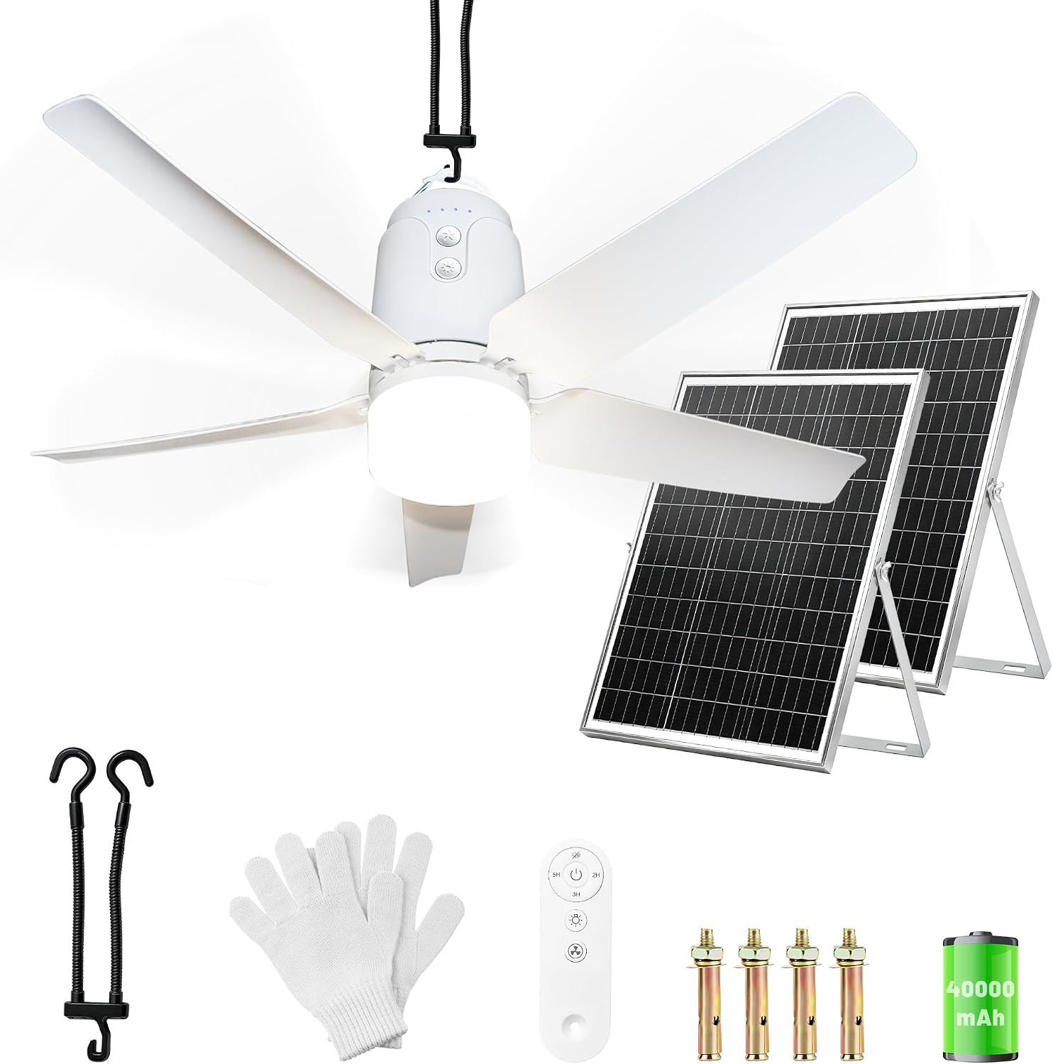 SHUNLEE Solar Outdoor Ceiling Fan Light 31.5'', 60W Solar Powered Portable Gazebo Fan With Remote and Hook, 3000K-6000K LED, 40000mAh Large Hanging Canopy Fan (31.5 inch) | Amazon (US)