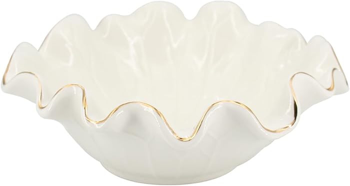 8 Inch Small Lotus Ceramic Decorative Bowl, about15 oz Capacity, Modern Ruffle Lotus Leaf with Go... | Amazon (US)