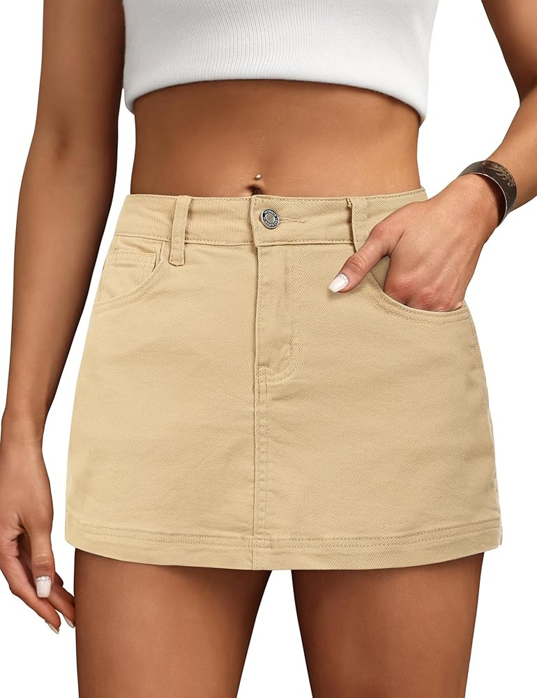 Denim Skort for Women High Waist Mini Denim Skirt Casual Stretch Women Jean Skirt with Pockets | Amazon (US)