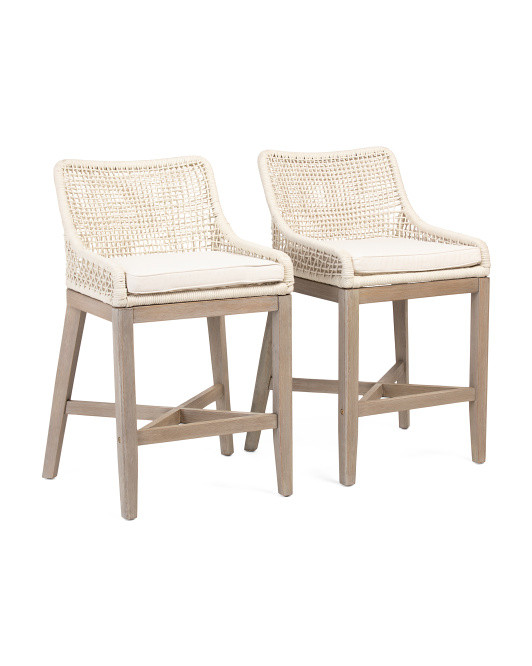 Set Of 2 37in Indoor Outdoor Grid Weave Rope Counter Stools | TJ Maxx