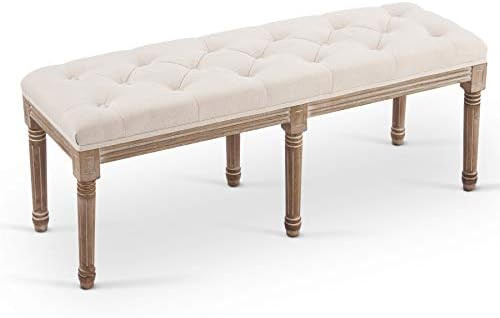 VONLUCE Half Moon French Vintage Bench with Padded Seat & Rubberwood Legs, 49" Upholstered Entryw... | Amazon (US)