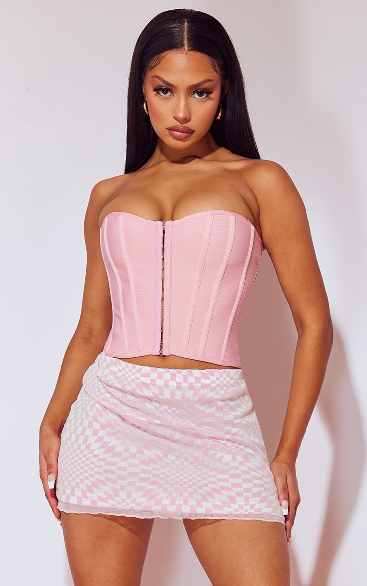 Dusty Pink Bandage Hook And Eye Structured Corset | PrettyLittleThing UK
