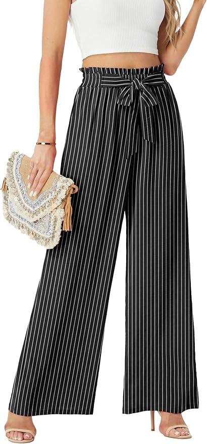 Womens Wide Leg Pants High Waist Flowy Adjustable Knot Loose Trousers Casuals Lounge Business Pan... | Amazon (US)