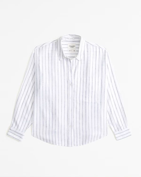 Oversized Linen-Blend Step Hem Shirt | Abercrombie & Fitch (US)