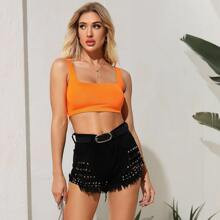 Neon Orange Crop Tank Top | SHEIN