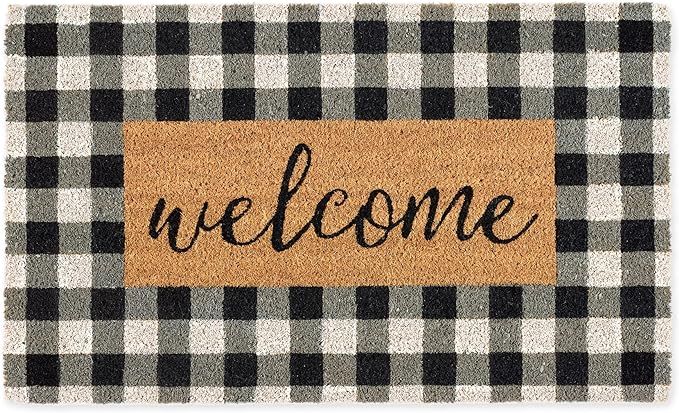 DII Natural Coir Doormat Collection Decorative Checkered Mat with PVC Backing, 17x29, Welcome | Amazon (US)
