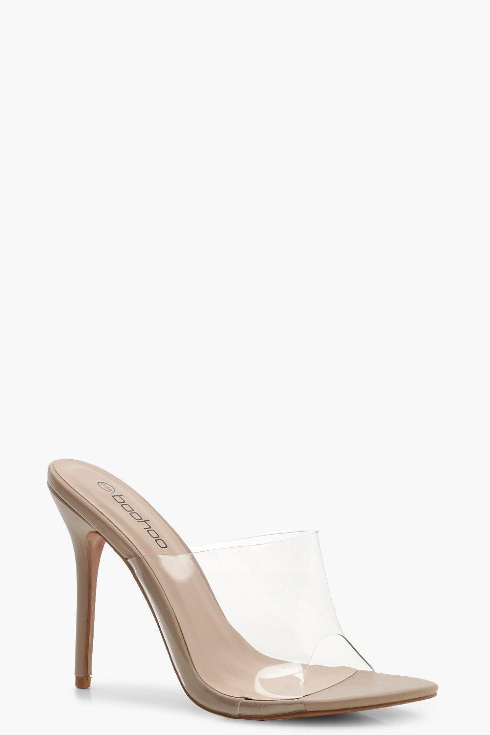Womens Pointed Toe Clear Mule Heels - Beige - 4 | Boohoo.com (US & CA)