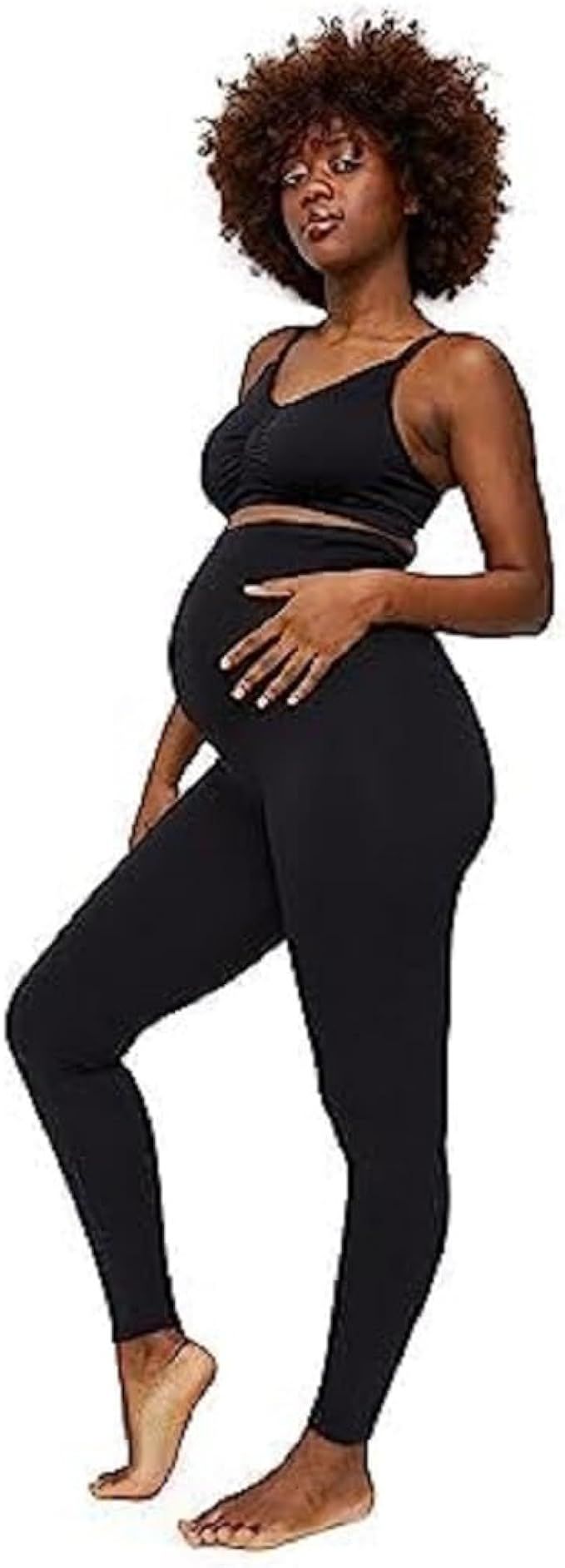Motherhood Maternity Women's Essential Stretch Secret Fit Over the Belly Leggings Full Length & C... | Amazon (US)