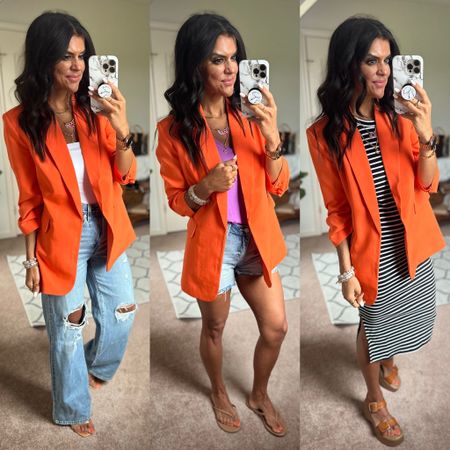I love this Walmart blazer! I’m in size small. Size small in the tanks and dress. 
Levi jeans tts, but size up if in between. No stretch. I’m in size 27. I sized up one in Walmart shorts. Shoes all fit tts 

#LTKstyletip #LTKfindsunder100 #LTKfindsunder50