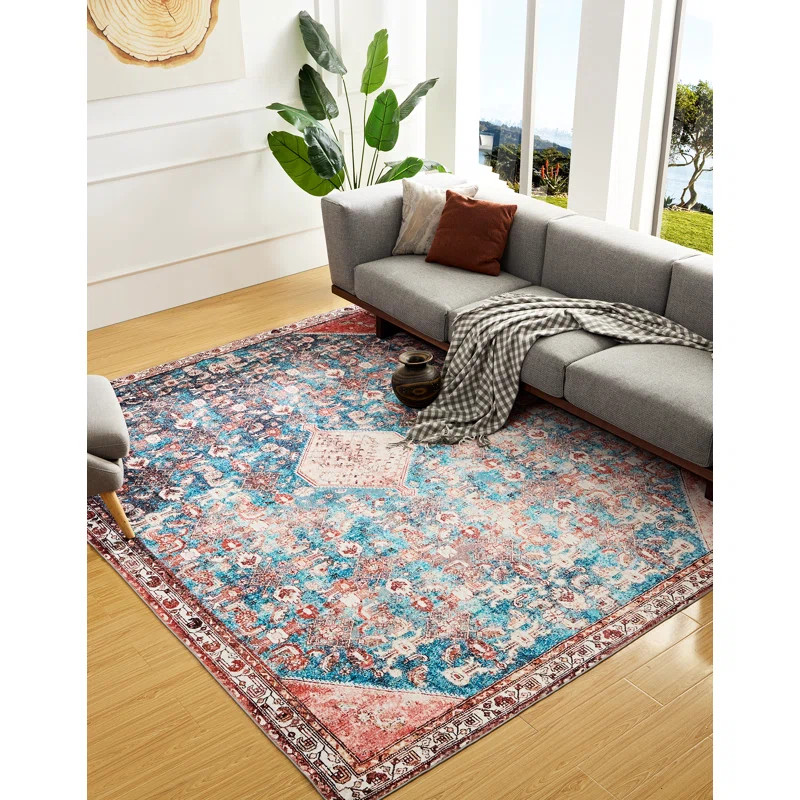 Bungalow Rose Aaruhi Machine Washable Oriental Red/Blue/White Area Rug | Wayfair | Wayfair North America