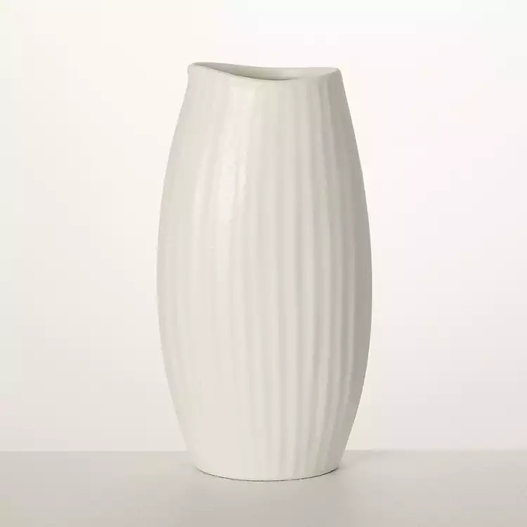 White Modern Ribbed Ceramic Vase | Kirkland's Home
