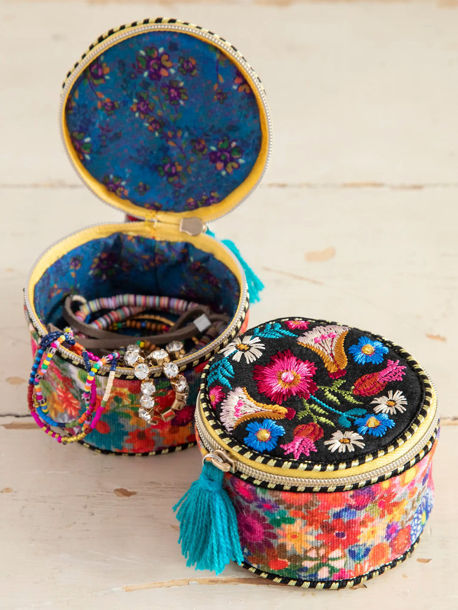 Embroidered Jewelry Case - Black Folk Flower | Natural Life