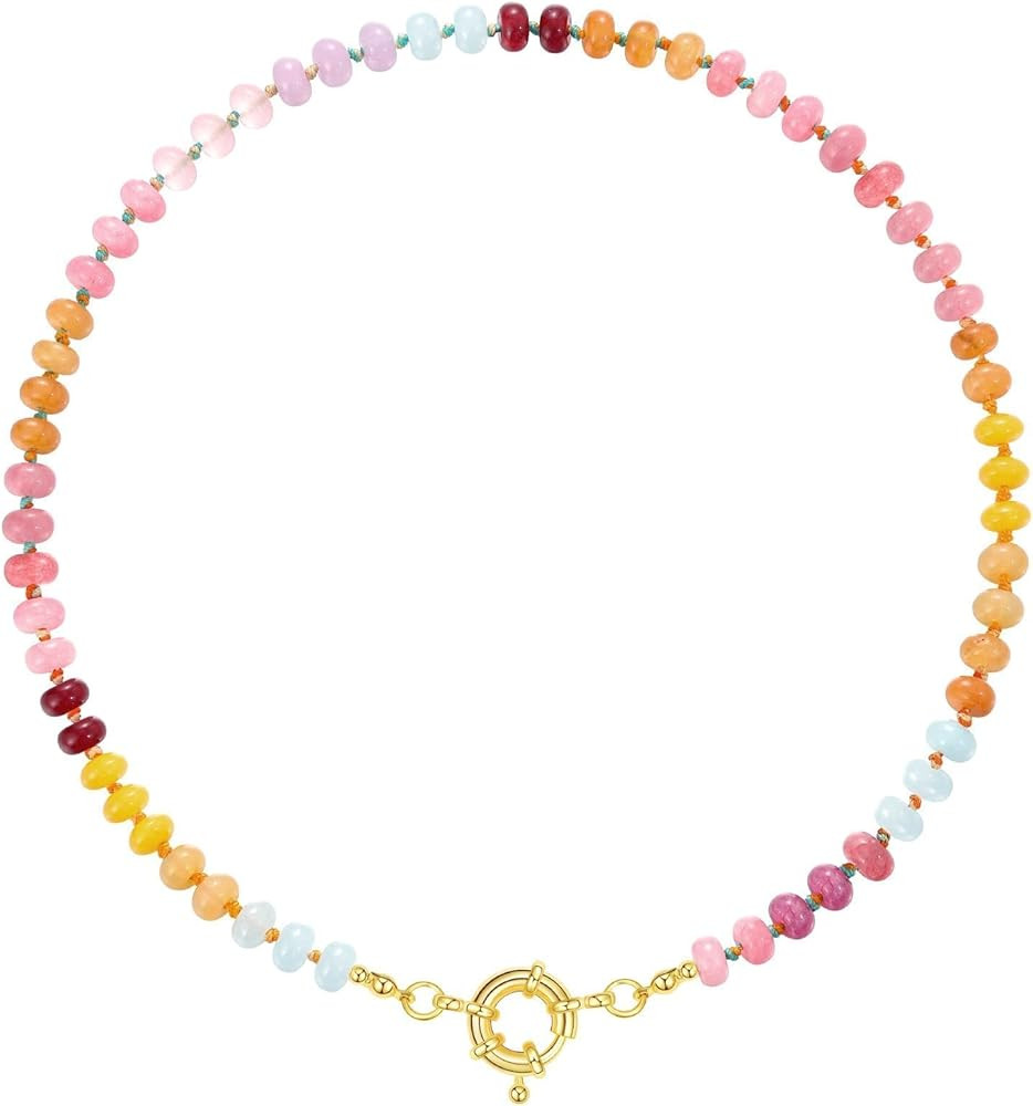 KissYan Beaded Gemstone Necklace for Women, Colorful Boho Bead Choker Natural Stone Surfer Beach ... | Amazon (US)