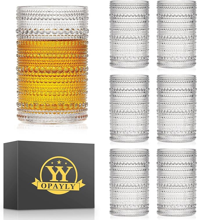 hobnail drinking glasses Highball Glasses Set of 6 12oZ Embossed Vintage Drinking Water Cocktail ... | Amazon (US)