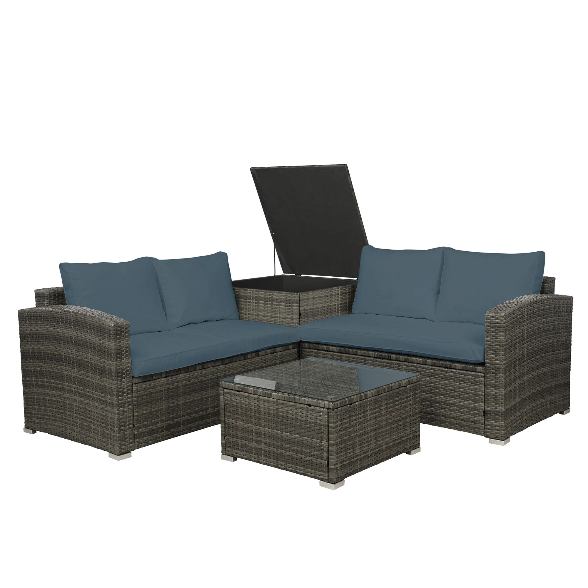 Outdoor Patio Furniture Sets Clearance, SEGAMRT 4-Piece Wicker Conversation Furniture Set w/ Seat... | Walmart (US)