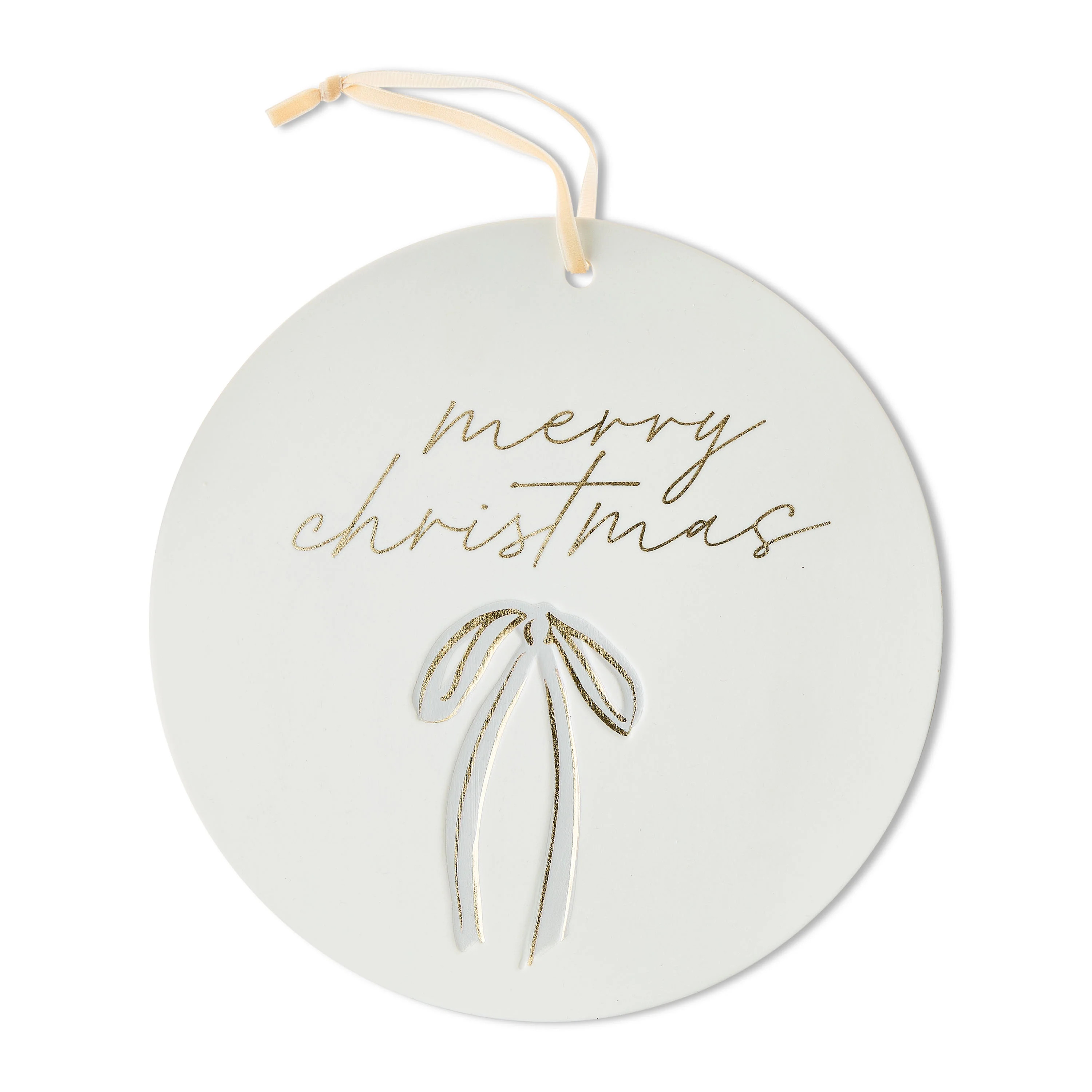 Stoneware Merry Christmas Hanging Decoration, White, 10", by My Texas House | Walmart (US)