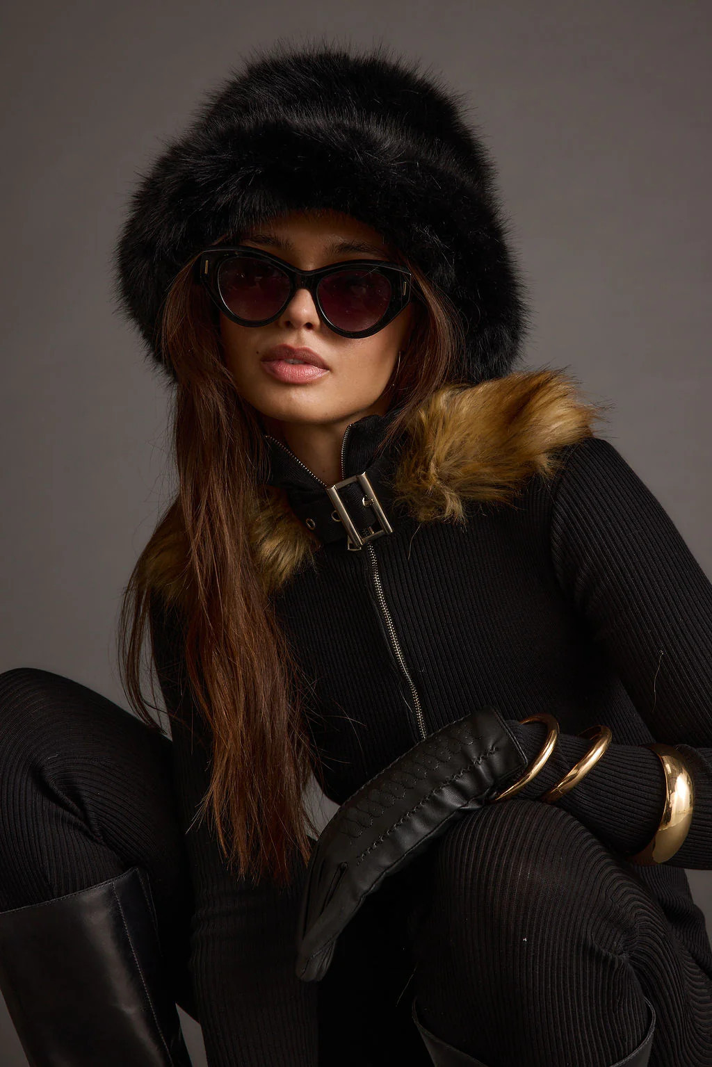 Bucket Down Black Faux Fur Hat | 12th Tribe