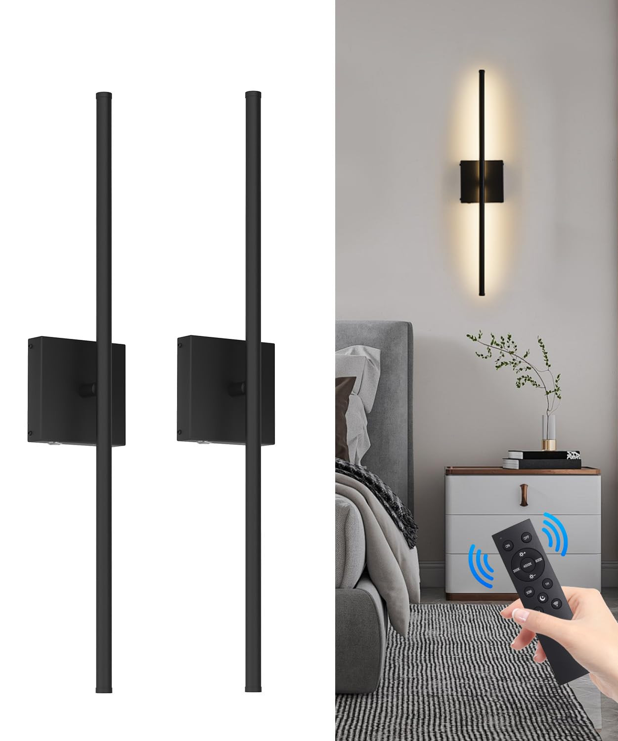 Battery Operated Wall Sconce Set of 2, Dimmable Battery Wall Sconce with Remote Control,3000K-650... | Amazon (US)