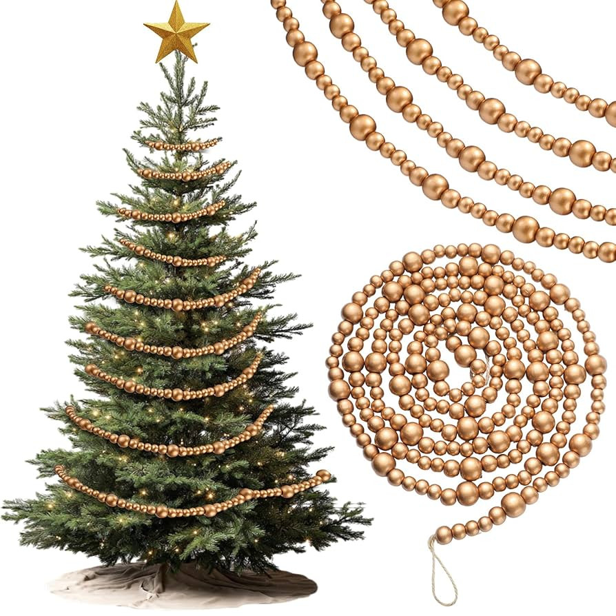 27 ft Long Christmas Wood Bead Garland 3 Pcs 9 ft Wood Christmas Tree Garland Decoration Vintage ... | Amazon (US)