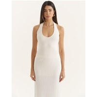 White Rib Knit Halterneck Top- Ivey | 4th & Reckless