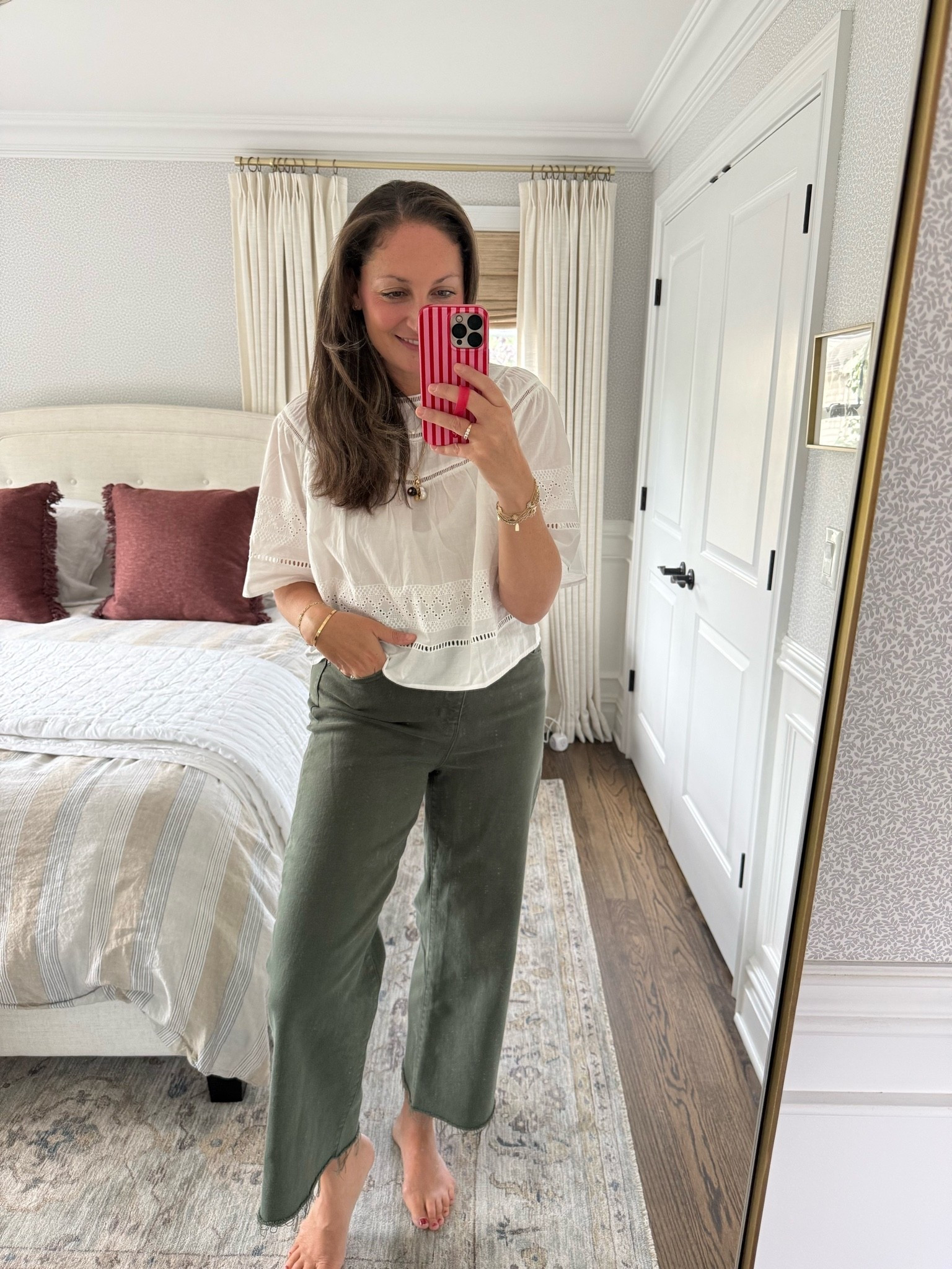 The perfect fall transitional weather outfit!! Been wearing these olive green jeans on repeat — they are so comfortable and flattering! Run true to size. And this gorgeous top that I grabbed over the summer is finally on sale and available in all sizes!! One of those amazing closet staples!!

#LTKootd #LTKSeasonal #LTKdayinmylife