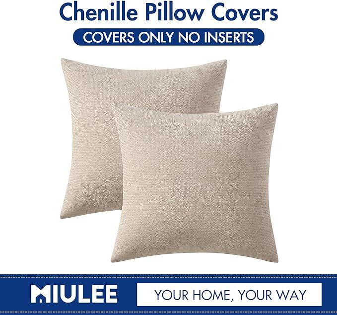 MIULEE Pack of 2 Beige Decorative Pillow Covers 18x18 Inch Soft Chenille Couch Throw Pillows Farm... | Amazon (US)