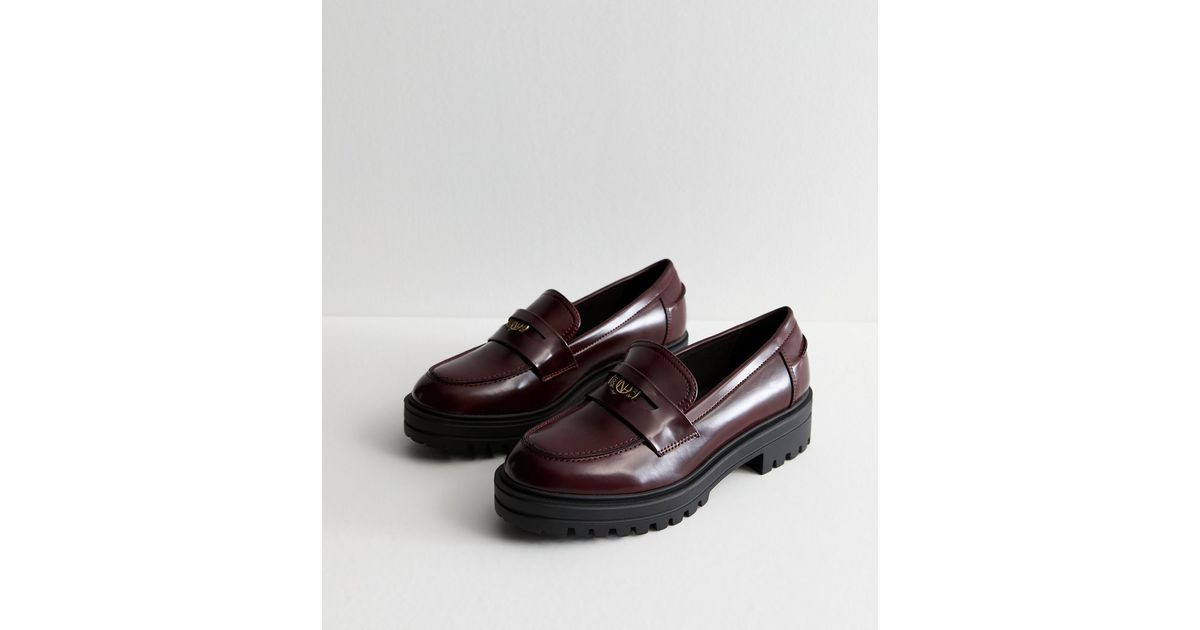 Burgundy Penny Strap Chunky Loafers | New Look | New Look (UK)
