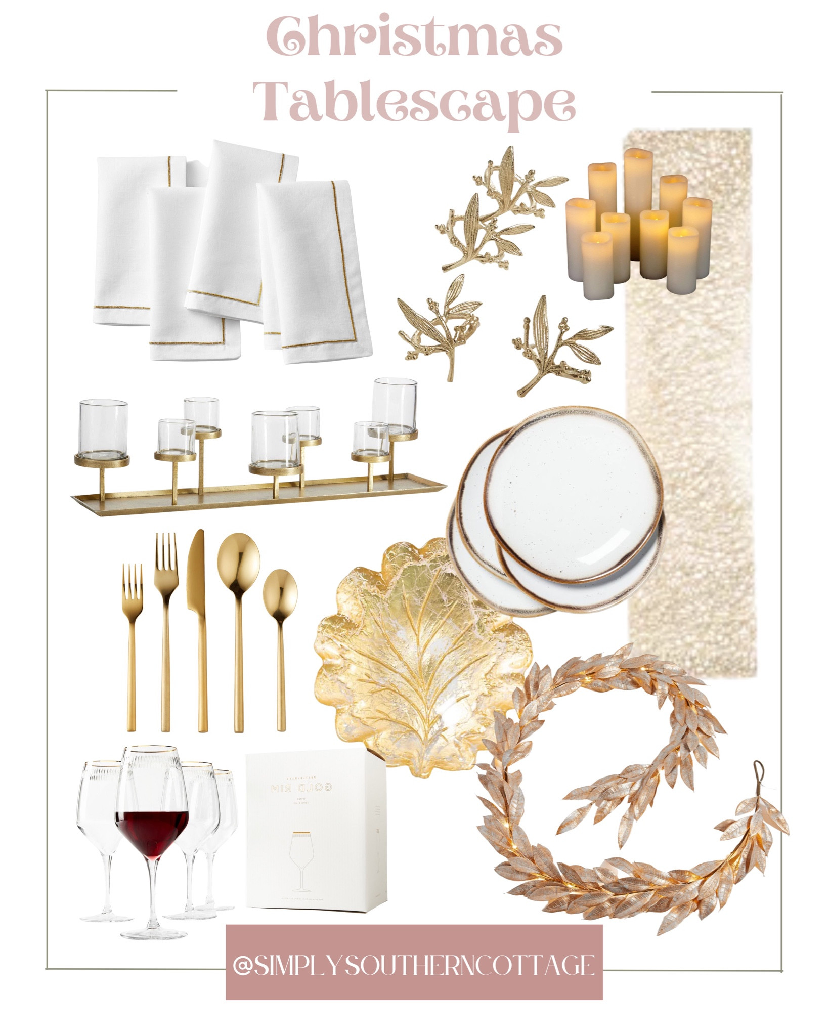 christmas table scape / christmas decor / christmas dining table / christmas holiday looks / holiday decor / hold table decor / hold leah plates / candle holder / gold leaf napkin rings / led candle lights 

#LTKHoliday #LTKhome #LTKSeasonal