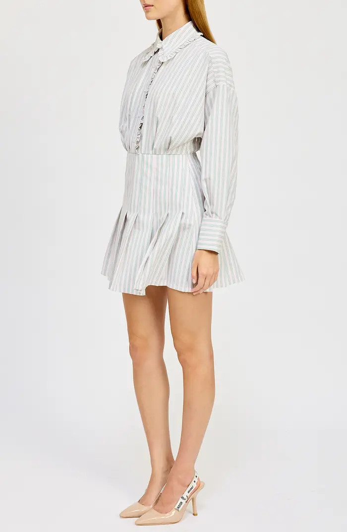 Haisley Stripe Long Sleeve Cotton Blend Mini Shirtdress | Nordstrom